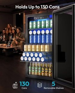 New EUHOMY Mini Fridge 130 Can Beverage Refrigerator Cooler Glass Door, Beverage Cooler for Home, Bar, Office with Digital Temp Control Removable Shel
