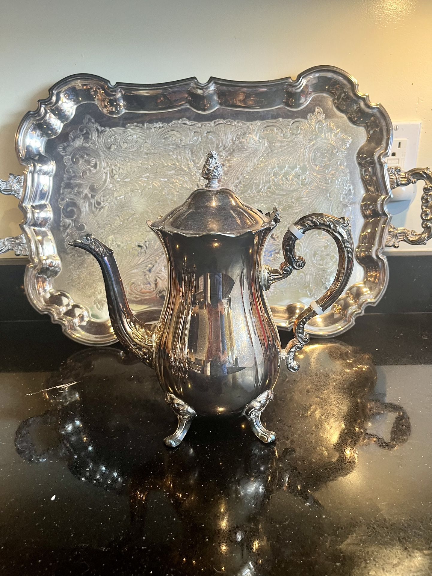 Vintage Leonard Silver Plate Coffee/Tea /Creamer/Sugar Set w/ Tray