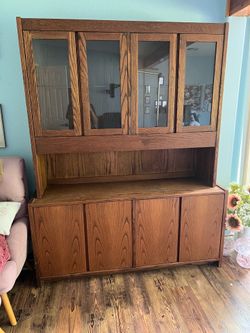 Danish teak buffet hutch. MCM Danish teak buffet hutch.