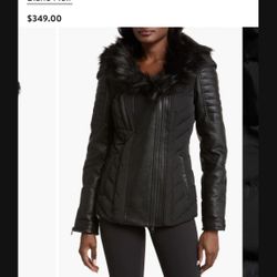Brand New Faux Leather Jacket w/ Faux Fur Hat