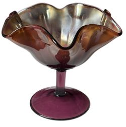 Fenton Purple Carnival Glass Amethyst Iridescent Footed Candy Dish