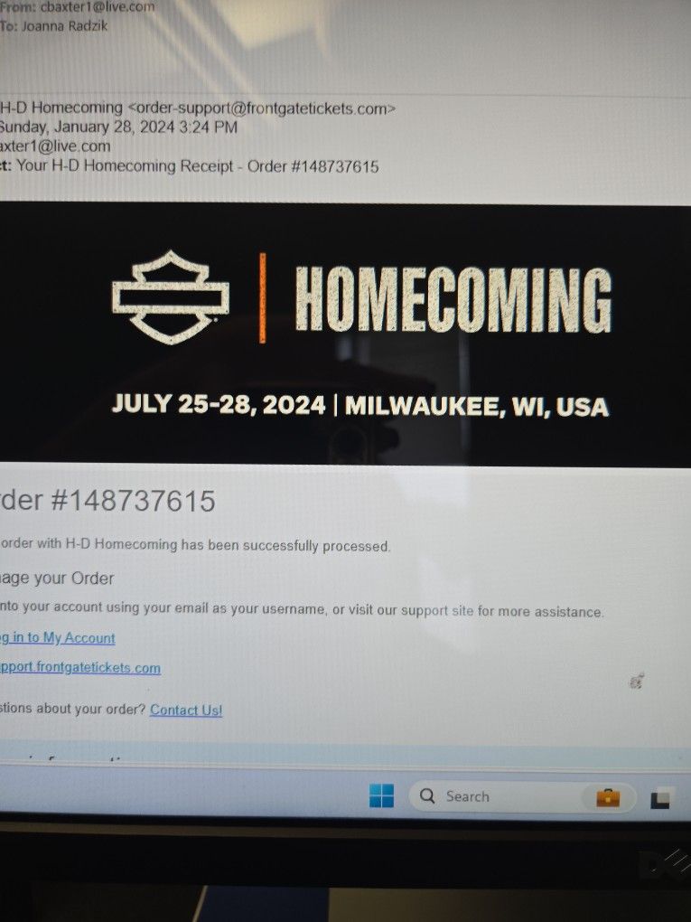 4 Tickets For Harley Davidson GA