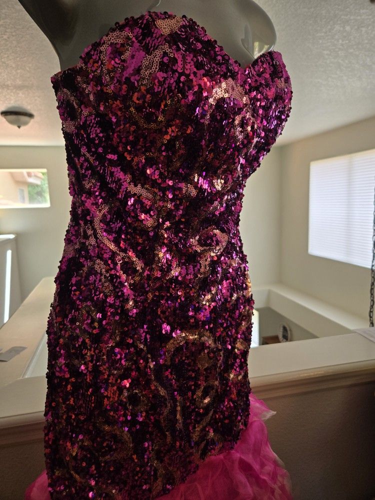 Pink formal dress with sequence