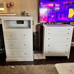 several drawer white dressers with new hardware  32.5widex47.5tall