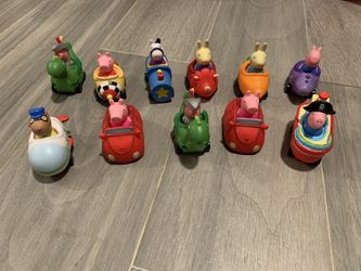 Lot of peppa pig toys characters in cars