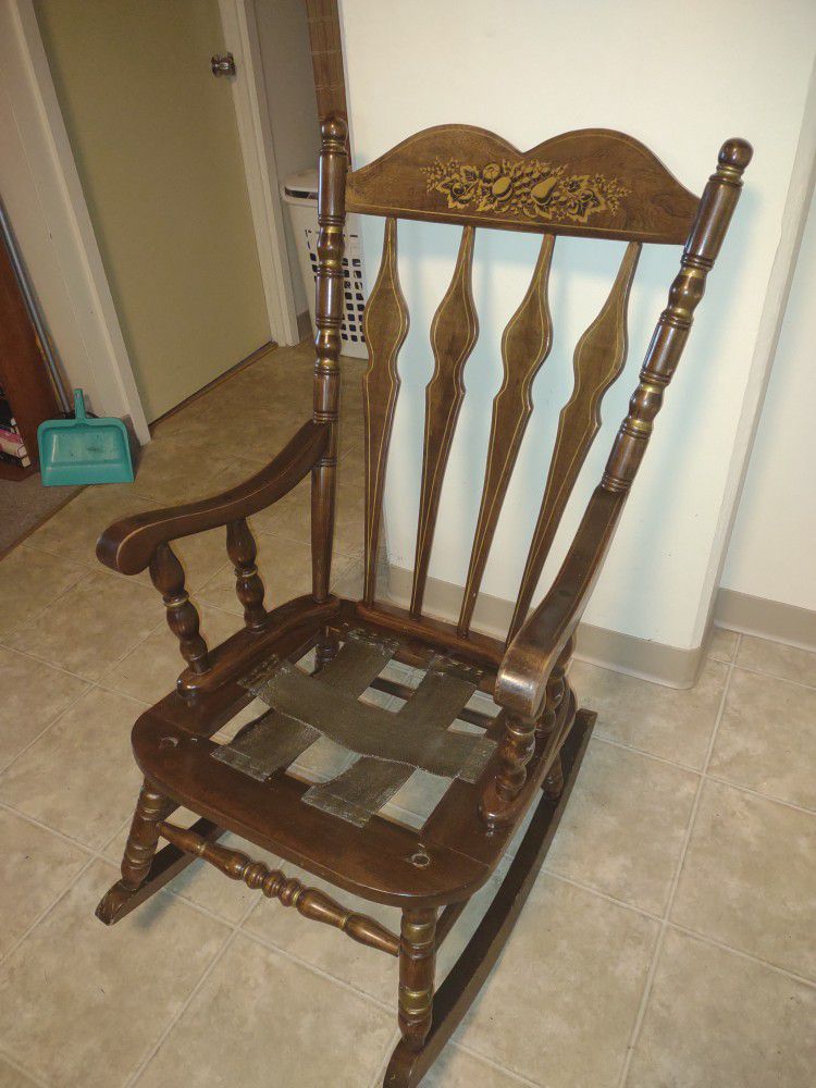 Solid Wood Rocking Chair.  Antique.  Comes With Cushions.