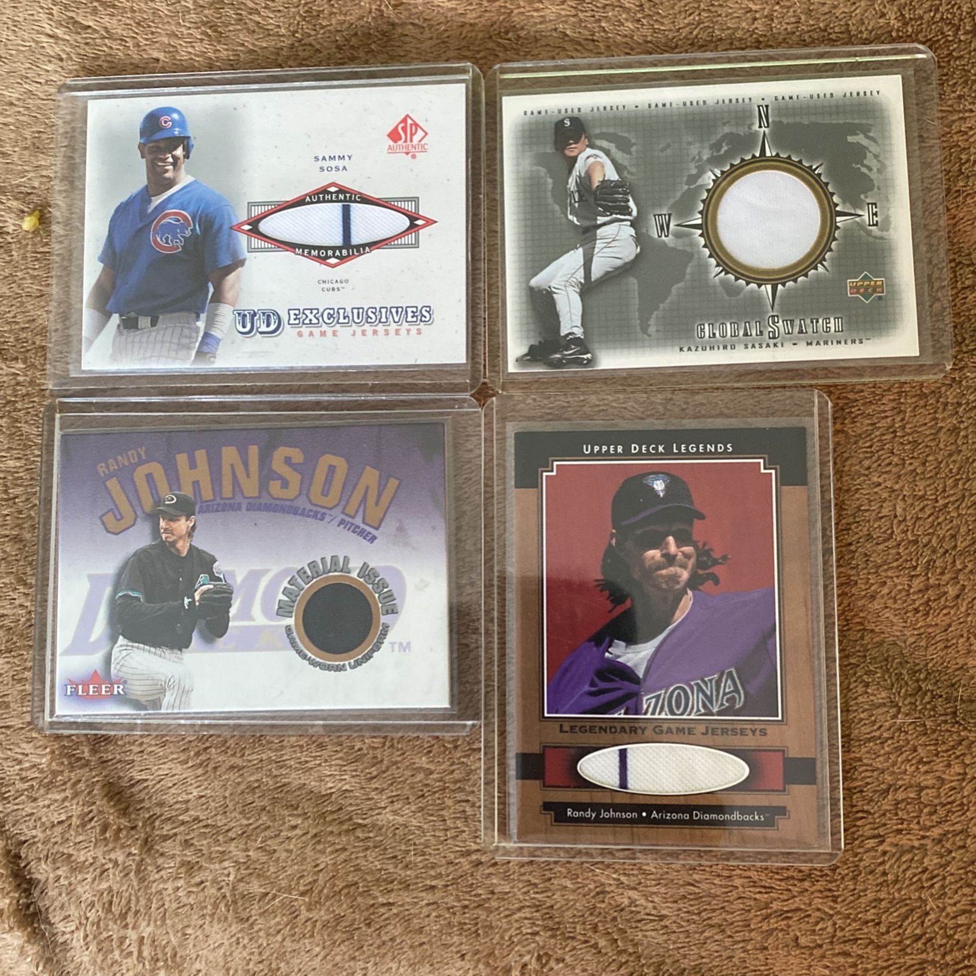Randy Johnson, Sammy Sosa, Kaz Sasaki Game Used Jersey Cards