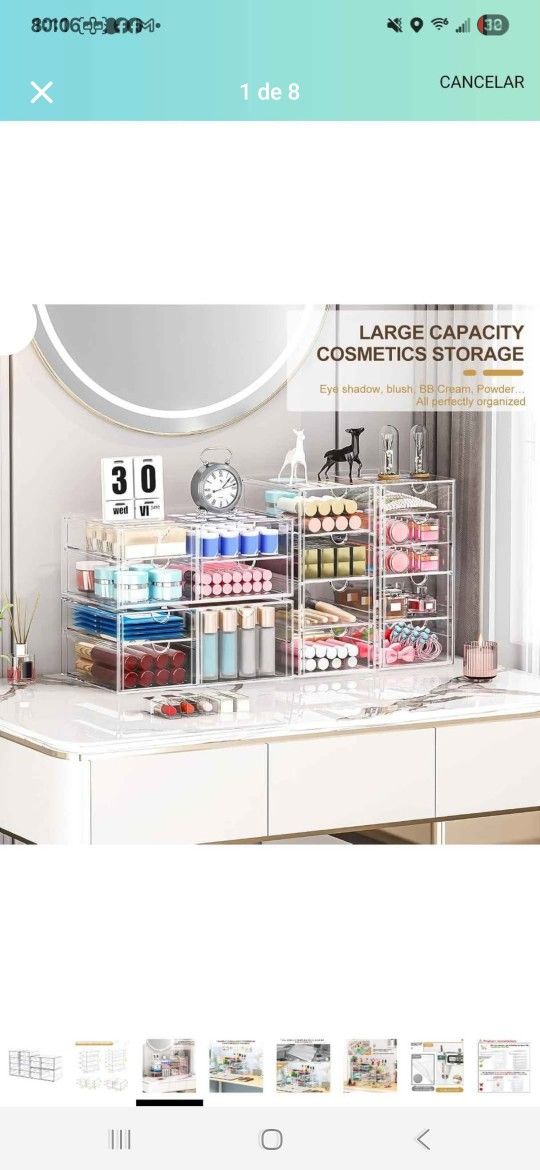 Makeup Organizer with 16 Drawers, 4 Pieces Desktop Office Supplies, Desk Organizers, Clear Desk Accessories, Leakproof Drawer Storage
