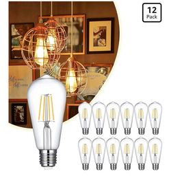 Vintage ST19 LED Edison Bulbs 6W 2700K Warm White Dimmable 12 Pack
120V, High Output 700LM, 60W Eq. CRI85+, Flicker-Free, E26 Base, Long Lasting, 360°