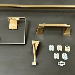 Delta Dryden 4-Piece Bath Hardware Set with 24 in. Towel Bar, Toilet Paper Holder, Towel Ring (VERO), Towel Hook in Champagne Bronze (Retails $187)