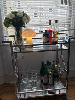 Two-Tier Chrome and Glass Bar Cart