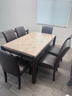 Marble Top Dining Table with 6 Chairs