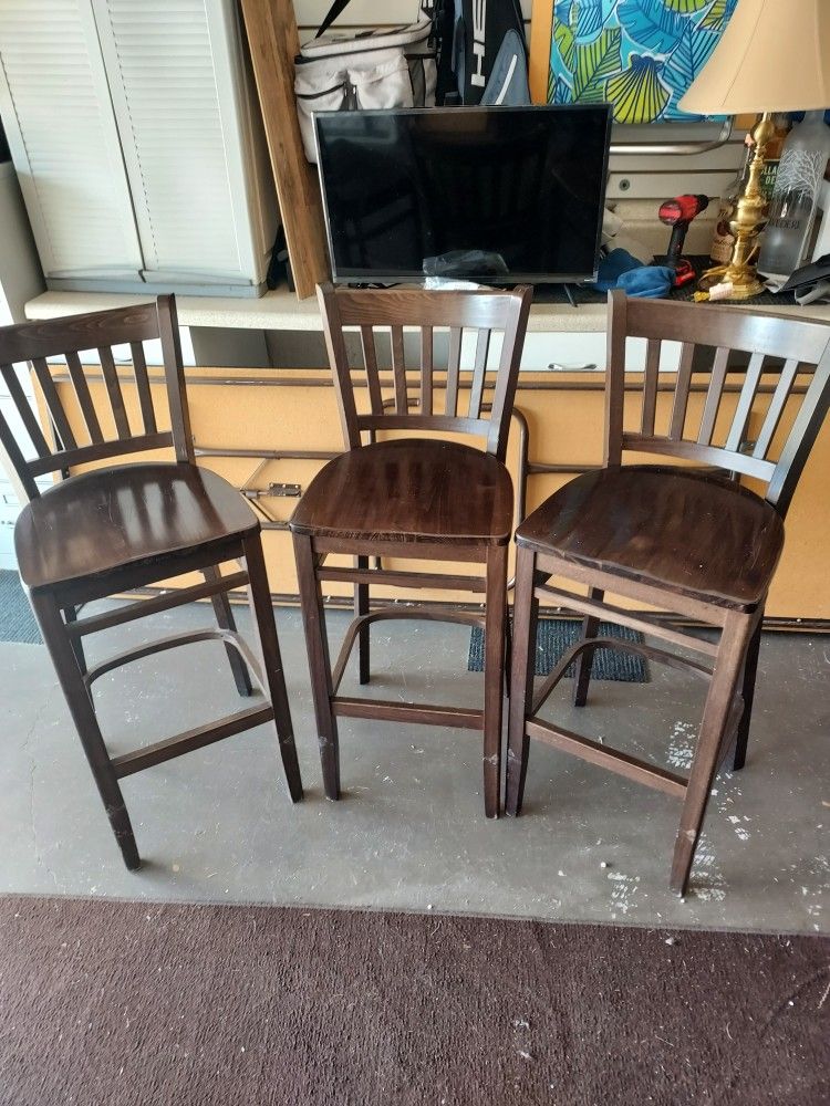 Set of 3 Wooden High Backed Bar Stools- $25 Each or All 3 for $60