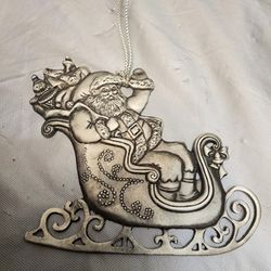 1995 Avon Pewter Christmas Ornament Santa St Nicholas in Sled

