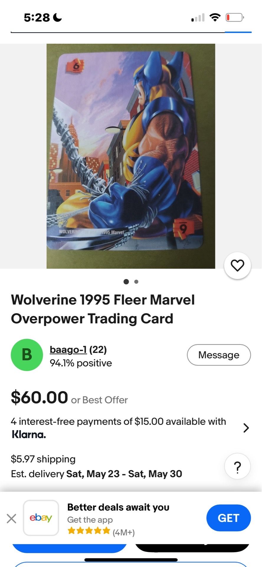 Over power trading card mint condition