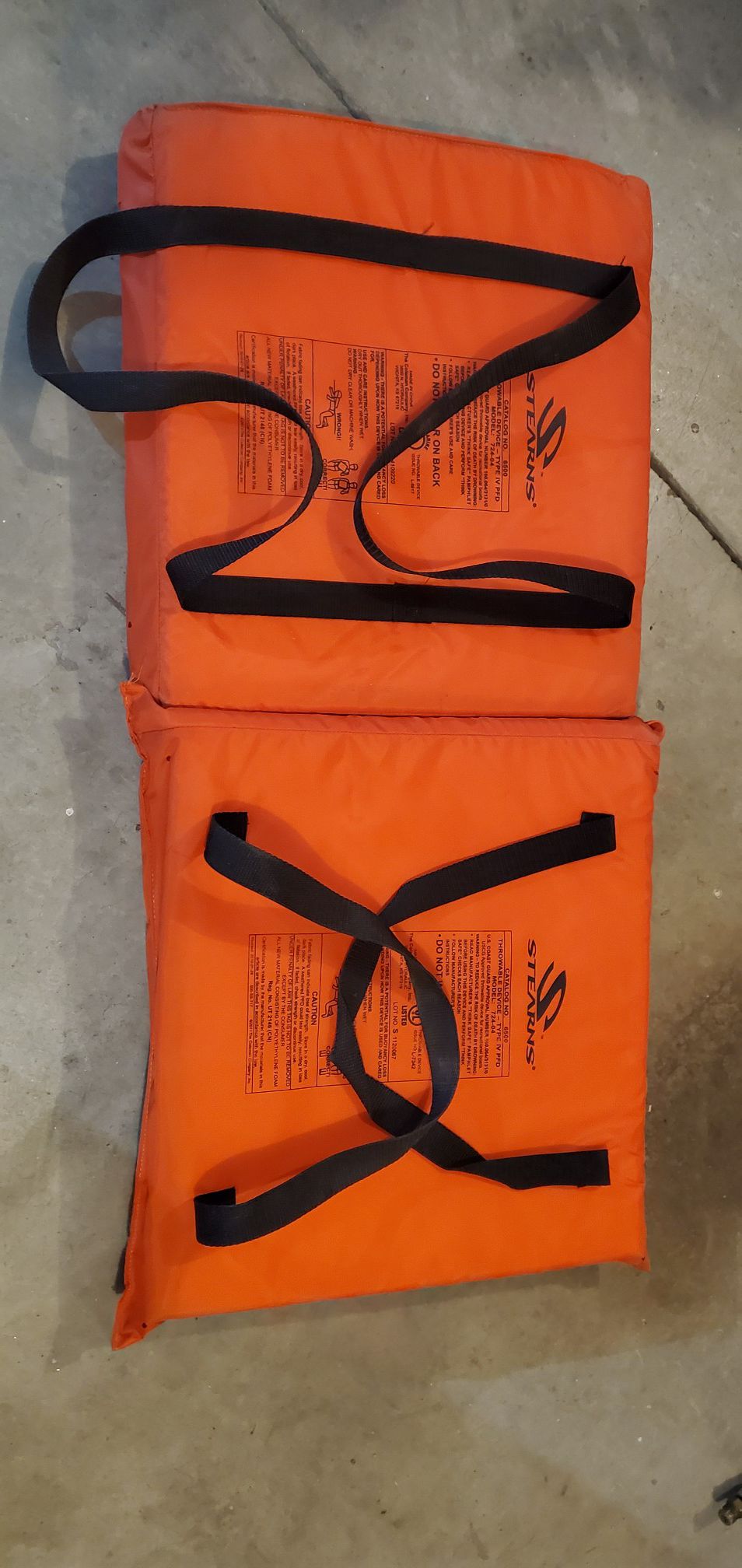 Pair of Stearns Type 4 PFD Boat Cushions