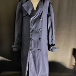 Vintage Made In The USA Navy Blue Rain/Trenchcoat (Size 44L)