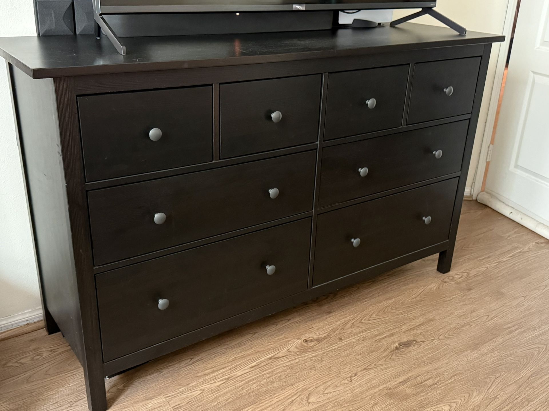 Black IKEA HEMNES Dresser 8 Drawer / TV Stand / Clothing Organizer