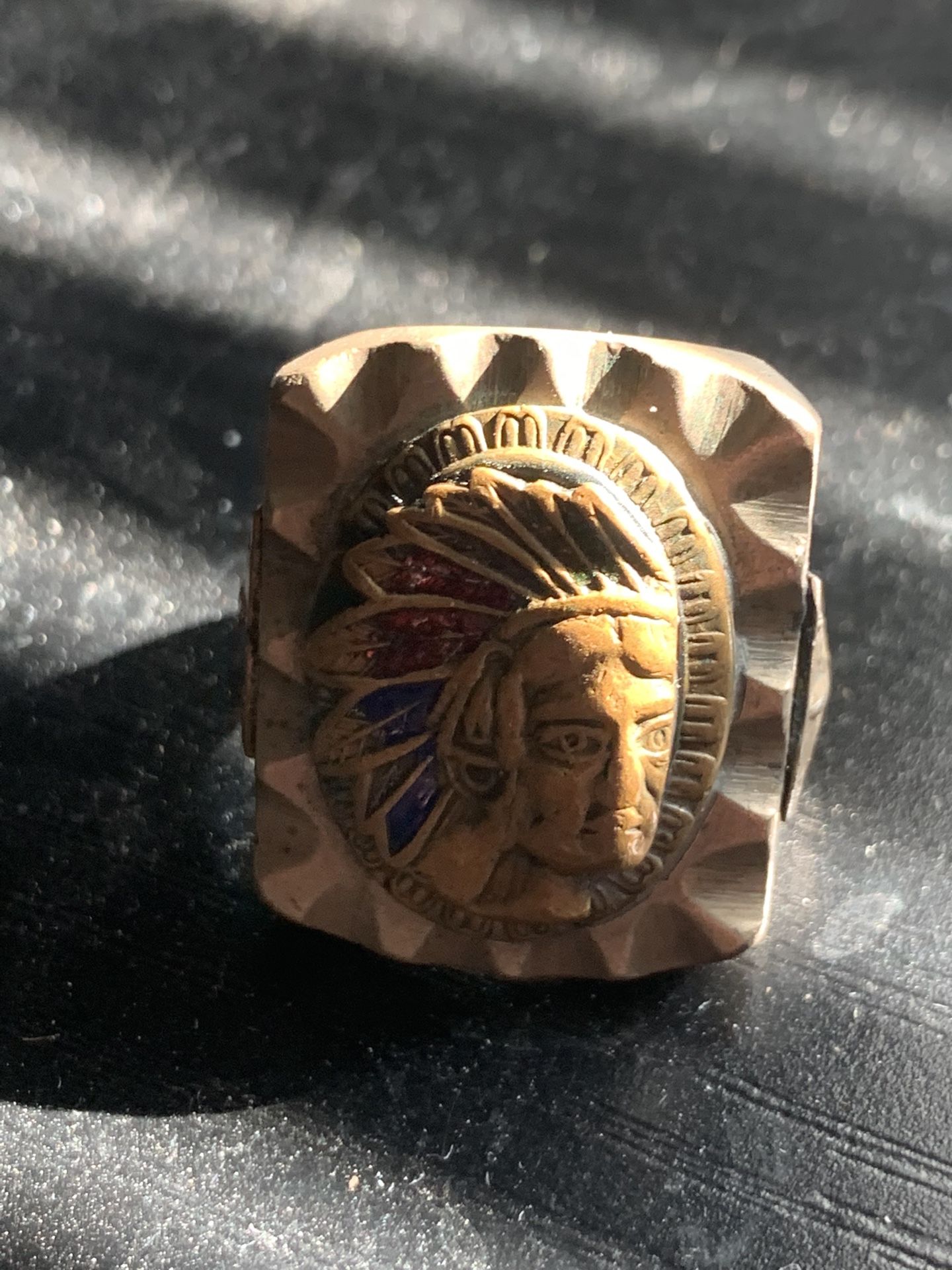 Mexican Enamel Indian Biker Ring 