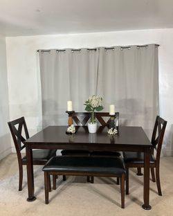 Modern Dining Table for 6 Chairs & Bench