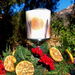 Christmas Winter Candle Wreath Centerpiece Table Arrangement Decor Orange Berries