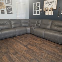 Grey Faux Leather Power Reclining Sofa