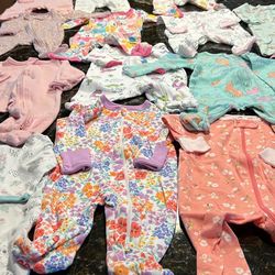 Baby Girl Clothes Pjs Sleepers 0-3 Mo. 