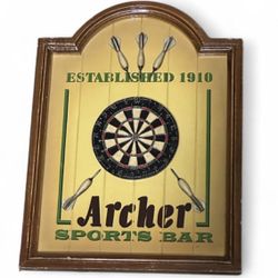 Vintage Archer Sports Bar Dartboard Sign Plaque Wall Decor 2005 Pins Are 3D 