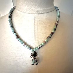 Blue And Brown  Beaded Stretchy Necklace 