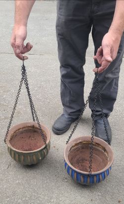 2 Nice Colored Glazed Terra Cotta Hanging Flower Pots