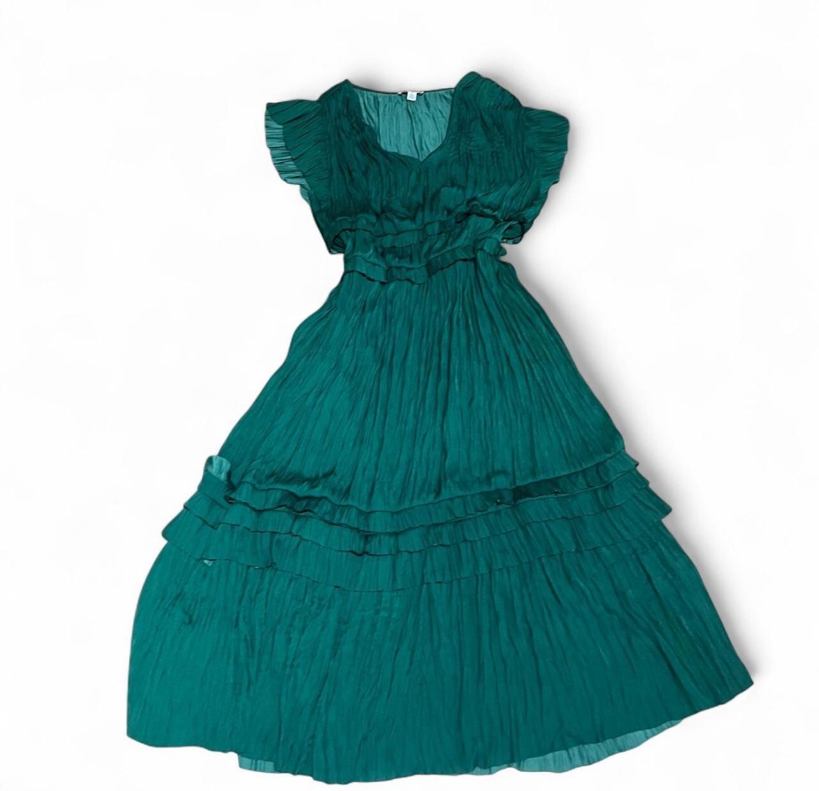 green emerald velvet dress BNWT Anthropologie Green Satin Midi Dress