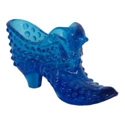 Vintage Fenton Cobalt Blue Hobnail Glass Shoe Cat
