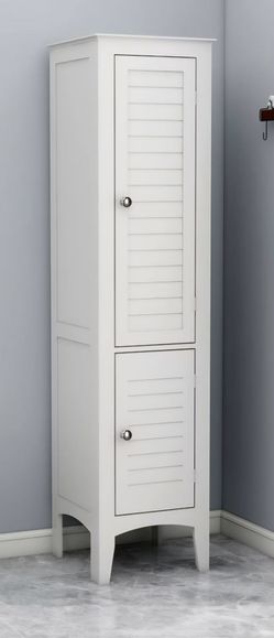 Home Glancy white Freestanding Linen Cabinet towel tall storage closet for bathroom etc