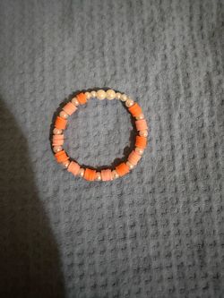 Orange Pink Clay Bead Pearl Stretch Bracelet