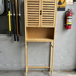 BATHROOM OVER THE TOILET BAMBOO STORAGE CABINET SHELF 