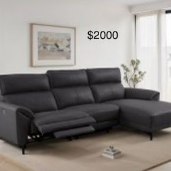 New top grain genuine leather power recliner sectional couch / free delivery