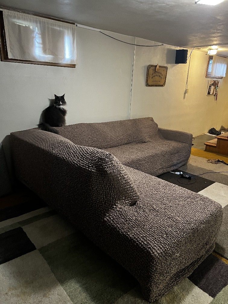 Large Gray L-Shaped Couch w/ Cover