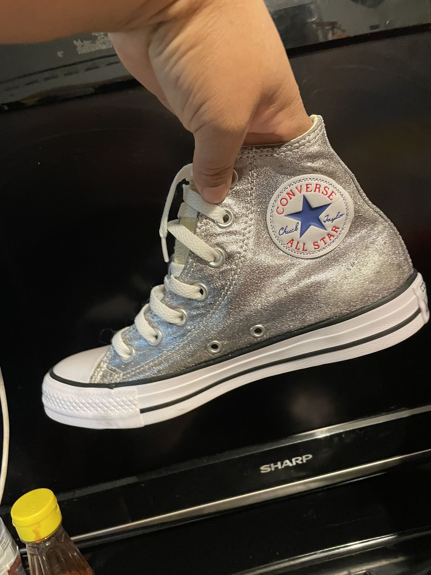 Silver Converse Size 7 Women 5 Boys