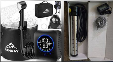 Portable Shower for Camping, 8000mAh Rechargeable Camping Shower Pump with XL Foldable Bucket, heater