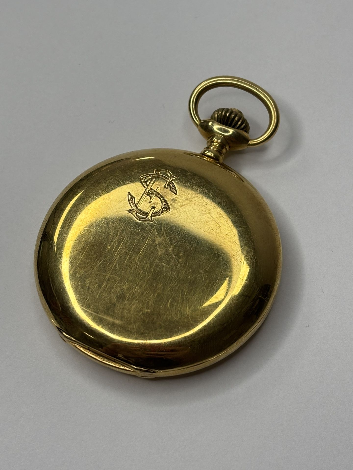 Estate 18K Yellow Gold Alpina Union Horlogere Full Open Face Pocket Watch