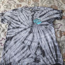 Santa Cruz Skateboards Beach Wave Tie Dye T-Shirt Vintage Size M Black & Gray