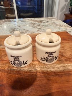 Vintage Farmhouse Fresh Ceramic Lidded Jars Set of 2