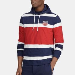 Polo Ralph Lauren Mens Hooded Chariots Striped T-Shirt Navy Multicolor Size XS