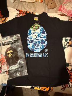 Large black and blue bape shirt