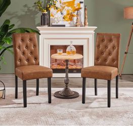 2pcs Button Padded Dining Chair with Solid Wood Legs