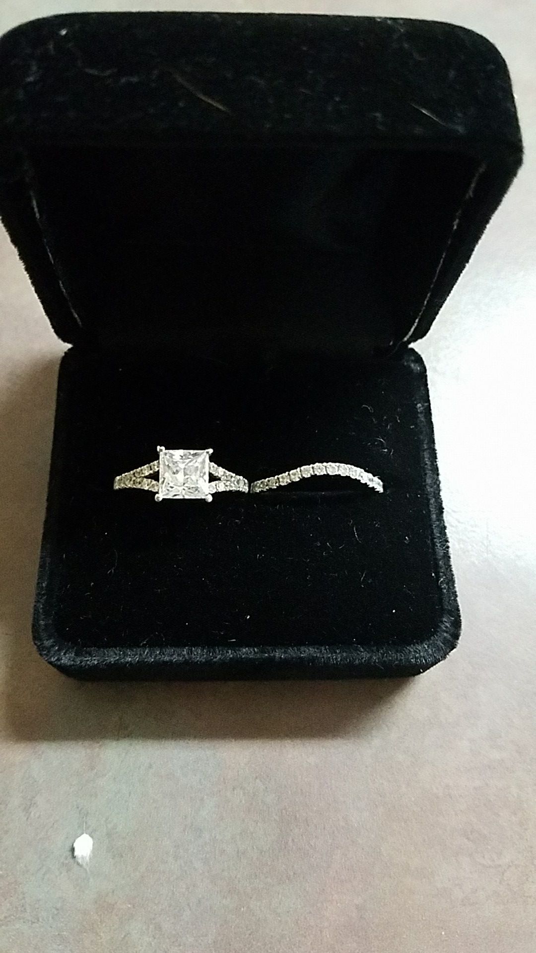 14k White Gold Princess Cut Moissanite Bridal Set Engagement Ring size 4.5