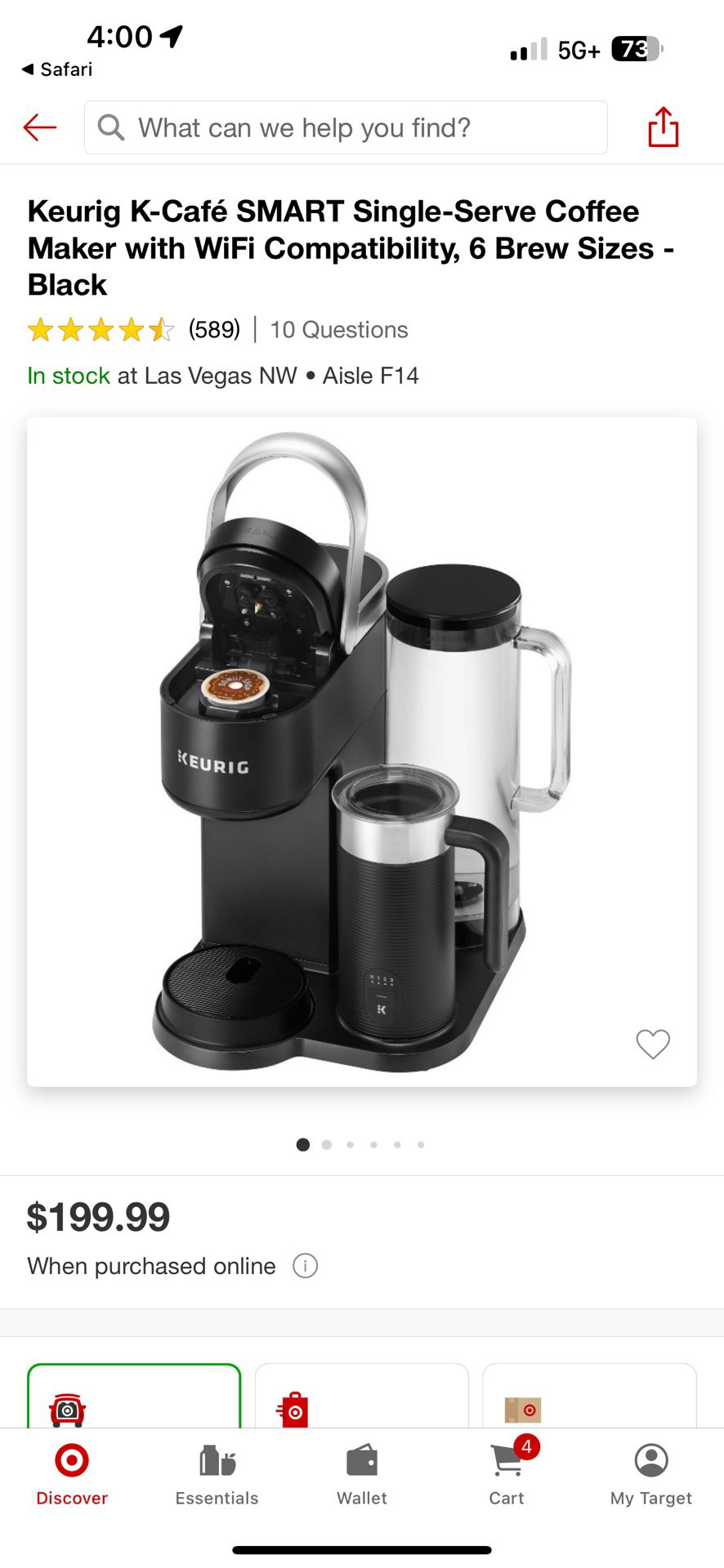  Keurig K-Café SMART Single-Serve Coffee Maker with WiFi Compatibility, 6 Brew Sizes black 