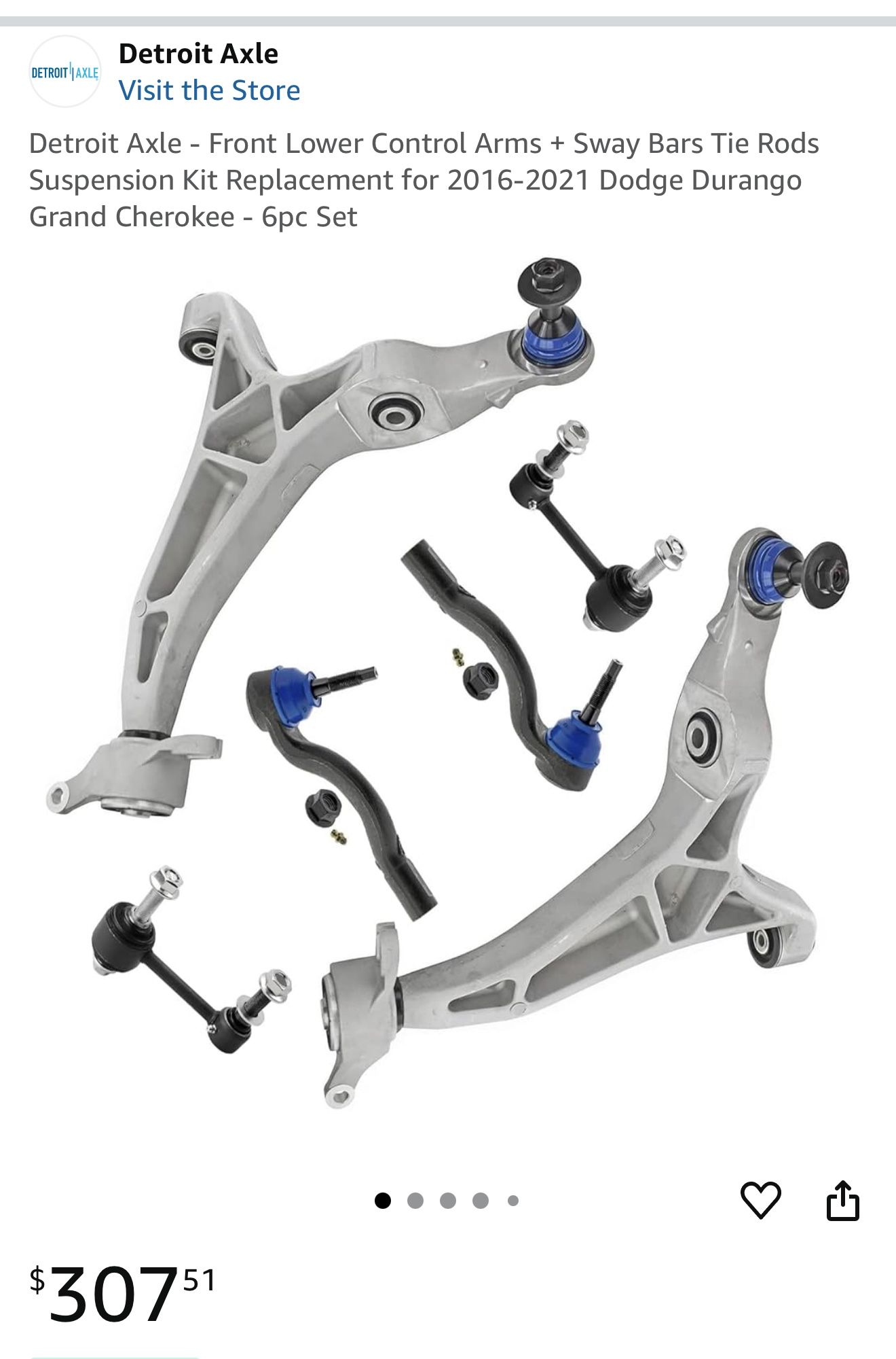 Detroit Axle - Front Lower Control Arms + Sway Bars Tie Rods Suspension Kit Replacement for 2016-2021 Dodge Durango Grand Cherokee - 6pc Set