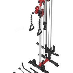 Er Kang Wall Mount Cable Station, Cable Crossover Machine with 18 Positions Dual Pulley System for Home Gym Fitness Equipment，Red(No We