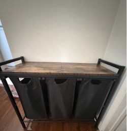 3-Bag Laundry Sorter with Wood Top Shelf